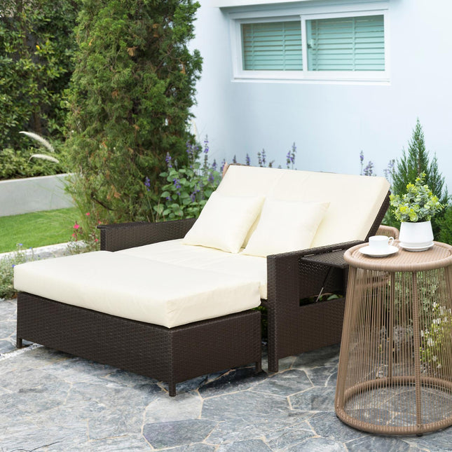 Brauner Polyrattan 2-Sitzer Gartenstuhl mit Kissen