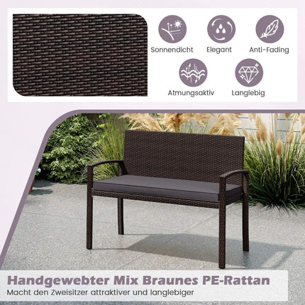 Polyrattan Gartenbank mit Kissen, wetterfest, 360kg Belastbarkeit
