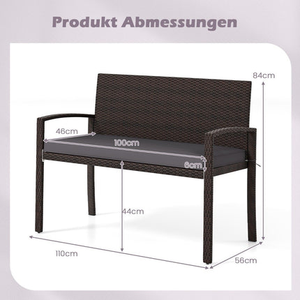 Polyrattan Gartenbank mit Kissen, wetterfest, 360kg Belastbarkeit