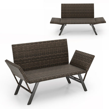 Polyrattan Outdoor Sofa with Adjustable Armrests & Lounger