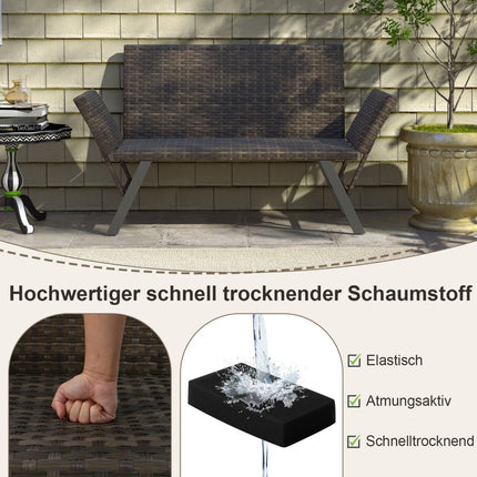 Polyrattan Outdoor Sofa with Adjustable Armrests & Lounger