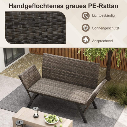 Polyrattan Outdoor Sofa with Adjustable Armrests & Lounger