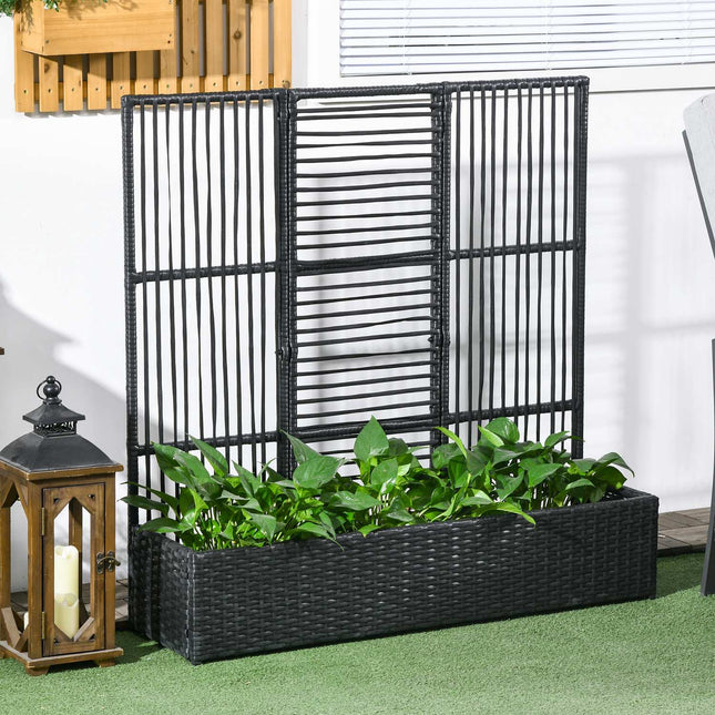 Schwarzes Hochbeet aus Polyrattan mit Rankgitter 103x103x29 cm