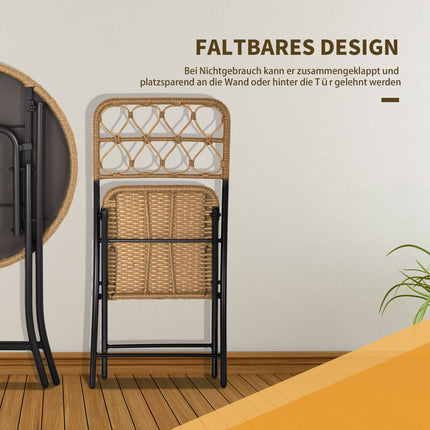 Polyrattan 2-Personen-Bistro-Set, klappbare Gartenmöbel