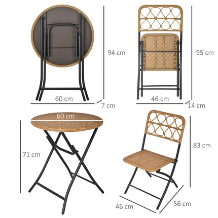 Polyrattan 2-Personen-Bistro-Set, klappbare Gartenmöbel
