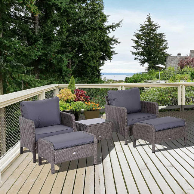 Gartenessgruppe aus Polyrattan, dunkelgrau, mit Kissen