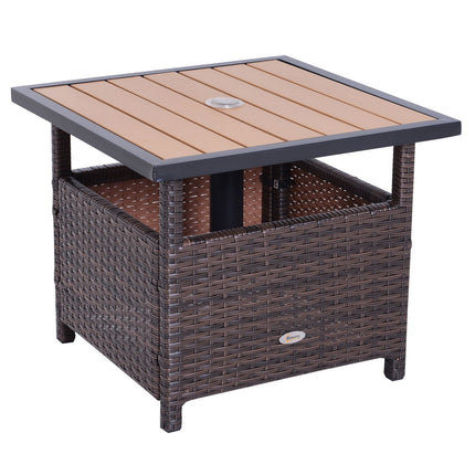 Brauner Gartentisch aus Polyrattan mit Schirmständer, 55,5 cm