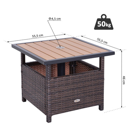 Brauner Gartentisch aus Polyrattan mit Schirmständer, 55,5 cm