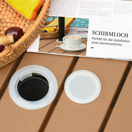 Brauner Gartentisch aus Polyrattan mit Schirmständer, 55,5 cm