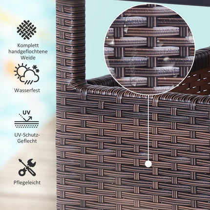 Brauner Gartentisch aus Polyrattan mit Schirmständer, 55,5 cm