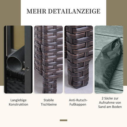 Brauner Gartentisch aus Polyrattan mit Schirmständer, 55,5 cm