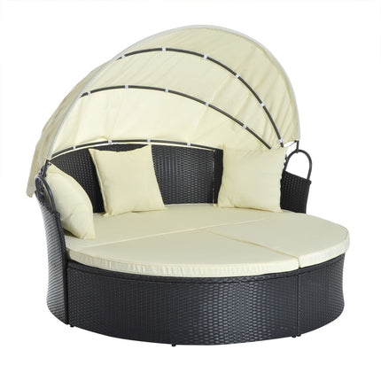 Outdoor Polyrattan Sonneninsel – klappbares Dach, creme 171x180x155cm