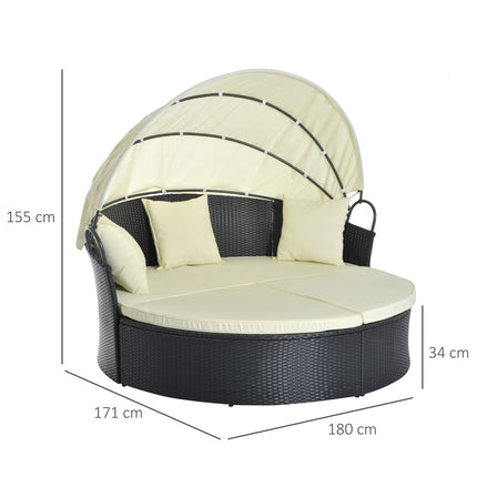 Outdoor Polyrattan Sonneninsel – klappbares Dach, creme 171x180x155cm