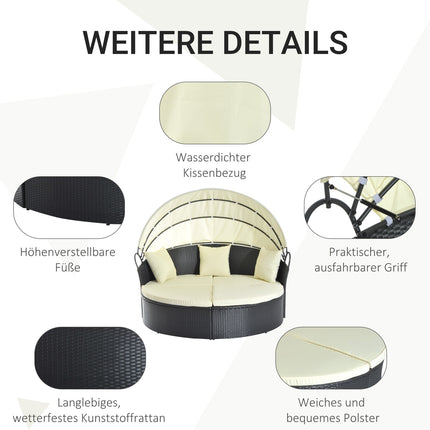 Outdoor Polyrattan Sonneninsel – klappbares Dach, creme 171x180x155cm