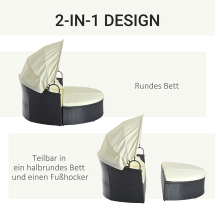 Outdoor Polyrattan Sonneninsel – klappbares Dach, creme 171x180x155cm