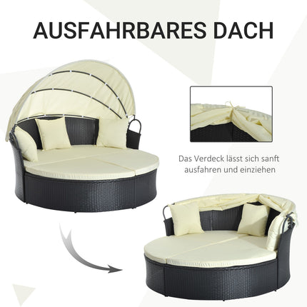 Outdoor Polyrattan Sonneninsel – klappbares Dach, creme 171x180x155cm