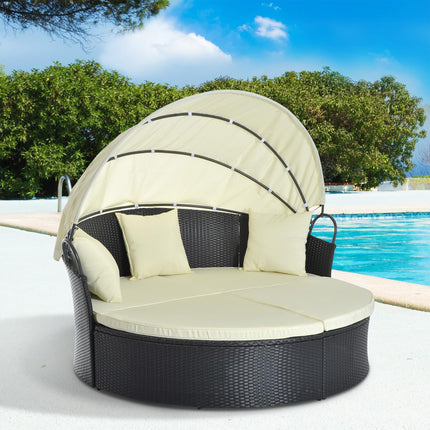 Outdoor Polyrattan Sonneninsel – klappbares Dach, creme 171x180x155cm