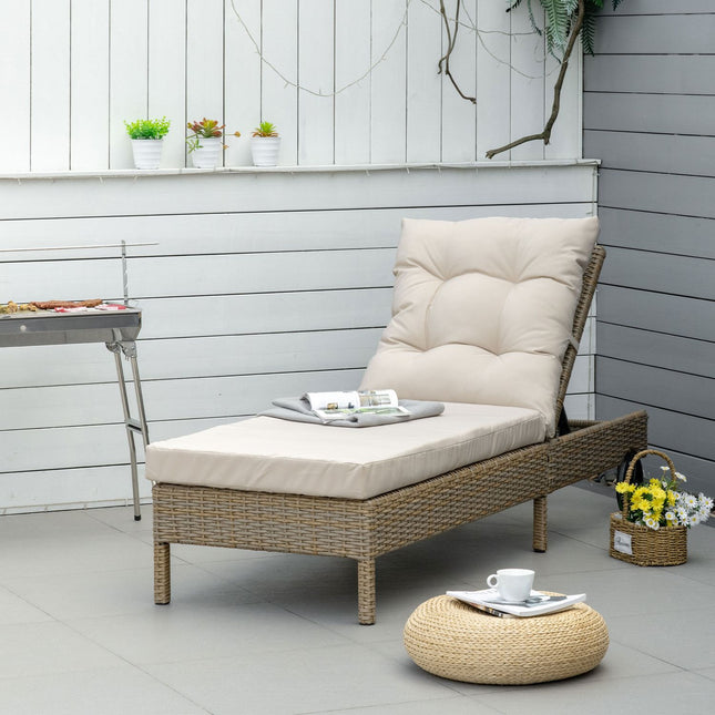 Verstellbare Sonnenliege aus Polyrattan mit Kissen, Khaki