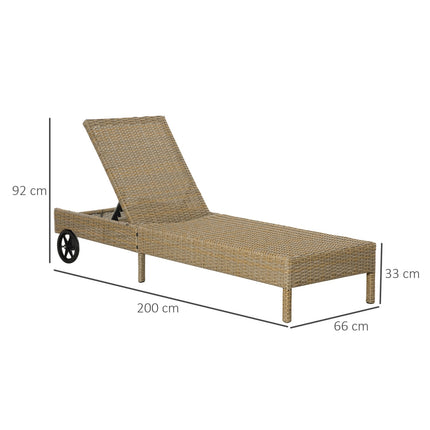 Verstellbare Sonnenliege aus Polyrattan mit Kissen, Khaki