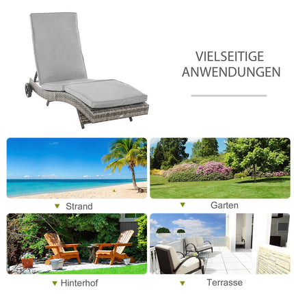 Verstellbare Sonnenliege aus Polyrattan mit Kissen, grau