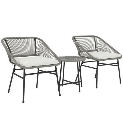 Salon de jardin en polyrotin, salon de jardin pour 2 personnes, ensemble de 3 pièces avec 2 chaises, table d'appoint, coussins, salon de jardin résistant aux intempéries pour jardin, terrasse, balcon, gris foncé
