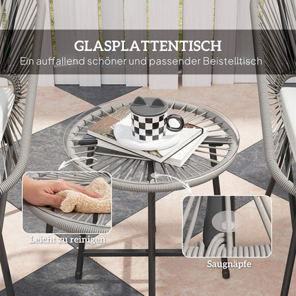Salon de jardin en polyrotin, salon de jardin pour 2 personnes, ensemble de 3 pièces avec 2 chaises, table d'appoint, coussins, salon de jardin résistant aux intempéries pour jardin, terrasse, balcon, gris foncé