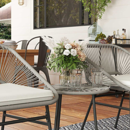 Salon de jardin en polyrotin, salon de jardin pour 2 personnes, ensemble de 3 pièces avec 2 chaises, table d'appoint, coussins, salon de jardin résistant aux intempéries pour jardin, terrasse, balcon, gris foncé