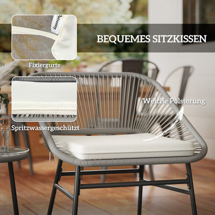 Salon de jardin en polyrotin, salon de jardin pour 2 personnes, ensemble de 3 pièces avec 2 chaises, table d'appoint, coussins, salon de jardin résistant aux intempéries pour jardin, terrasse, balcon, gris foncé