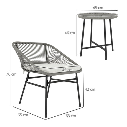 Salon de jardin en polyrotin, salon de jardin pour 2 personnes, ensemble de 3 pièces avec 2 chaises, table d'appoint, coussins, salon de jardin résistant aux intempéries pour jardin, terrasse, balcon, gris foncé