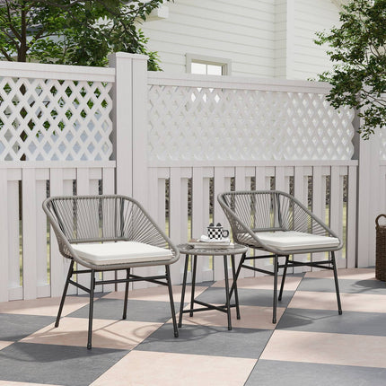 Salon de jardin en polyrotin, salon de jardin pour 2 personnes, ensemble de 3 pièces avec 2 chaises, table d'appoint, coussins, salon de jardin résistant aux intempéries pour jardin, terrasse, balcon, gris foncé