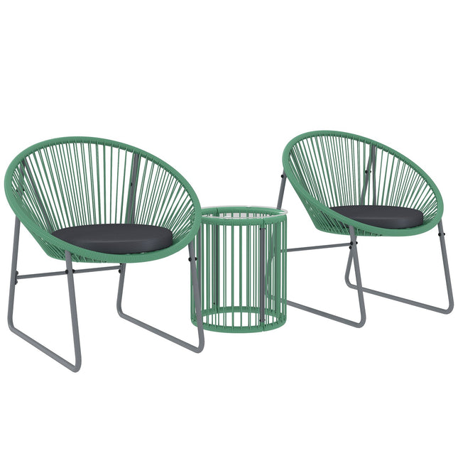 Polyrattan 3-teiliges Outdoor Lounge Set, grüne Kissen