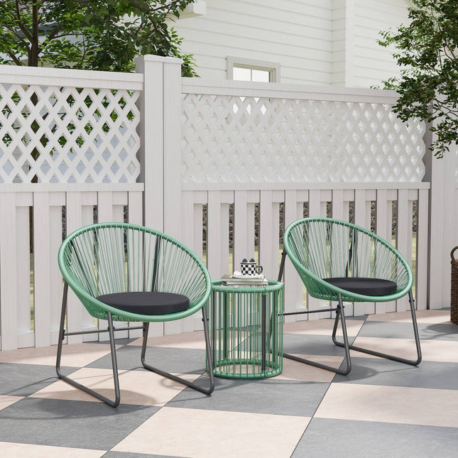 Polyrattan 3-teiliges Outdoor Lounge Set, grüne Kissen