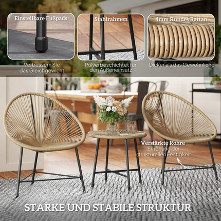 Polyrattan Outdoor Lounge Set, 3-teilig, wetterfest