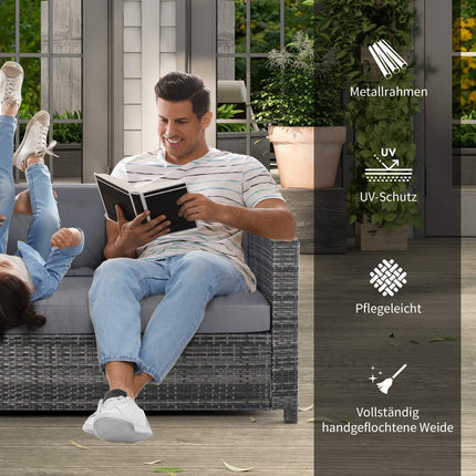 3-Sitzer Polyrattan Gartensofa mit Kissen – Grau