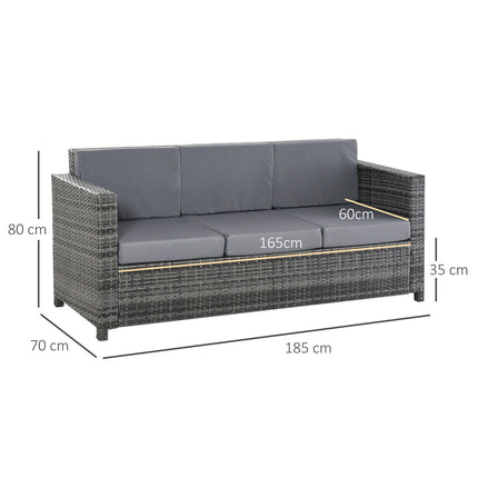 3-Sitzer Polyrattan Gartensofa mit Kissen – Grau