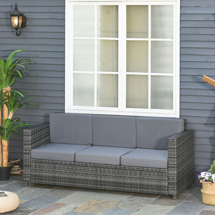 3-Sitzer Polyrattan Gartensofa mit Kissen – Grau