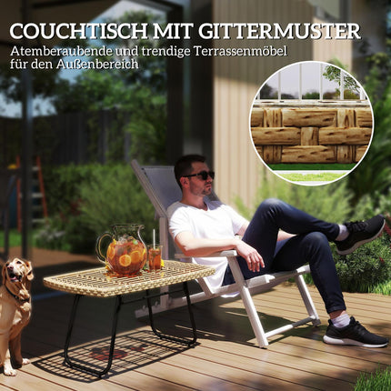 Gartenseitentisch aus Polyrattan, UV-beständig, Glasplatte