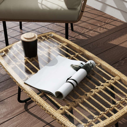 Gartenseitentisch aus Polyrattan, UV-beständig, Glasplatte