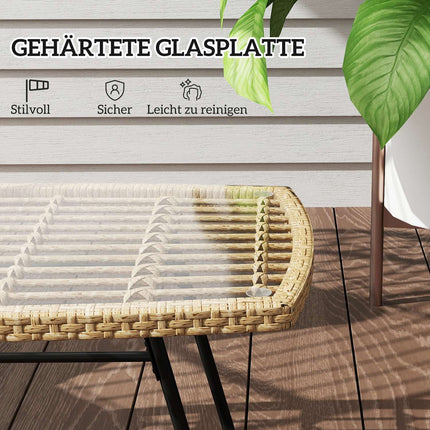 Gartenseitentisch aus Polyrattan, UV-beständig, Glasplatte