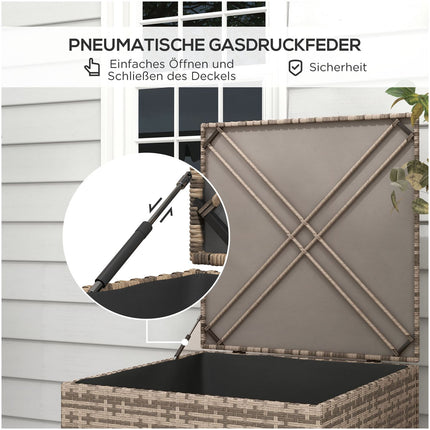 Wetterfeste Auflagenbox aus Polyrattan mit Auto-Lift-Deckel