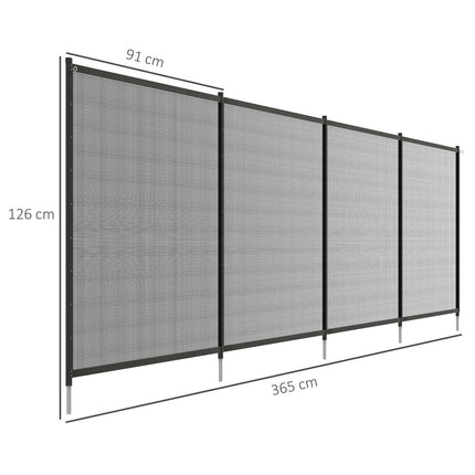 Schwarzer Garten- und Poolzaun 365x126 cm, 4er-Set