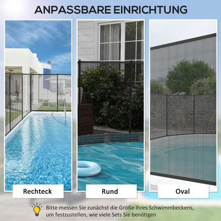 Schwarzer Garten- und Poolzaun 365x126 cm, 4er-Set
