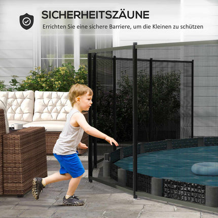 Schwarzer Garten- und Poolzaun 365x126 cm, 4er-Set