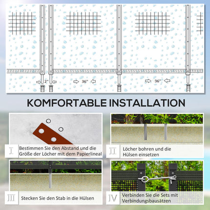 Schwarzer Garten- und Poolzaun 365x126 cm, 4er-Set