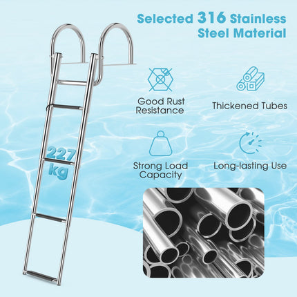 Pontoon Boat Ladder, 4-Step Folding, 500 lb Capacity