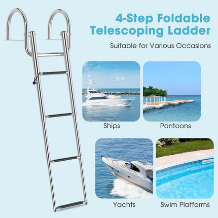 Pontoon Boat Ladder, 4-Step Folding, 500 lb Capacity
