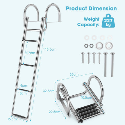 Pontoon Boat Ladder, 4-Step Folding, 500 lb Capacity