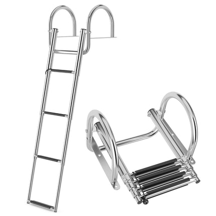 Pontoon Boat Ladder, 4-Step Folding, 500 lb Capacity