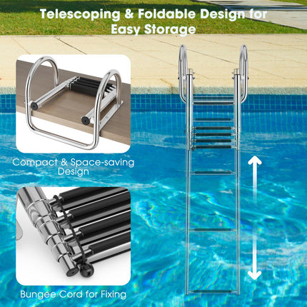 Pontoon Boat Ladder, 4-Step Folding, 500 lb Capacity