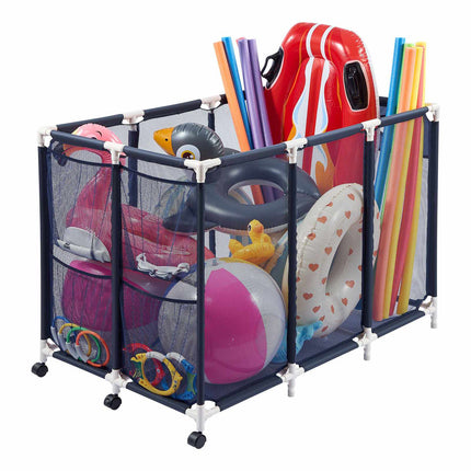 Pool Float Storage Organizer – Rolling Mesh Bin With Pockets